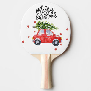 Merry Christmas red car with Christmas tree  Ping Pong Paddle