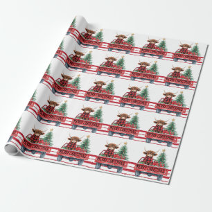 Merry Christmas red car with Christmas tree Wrapping Paper