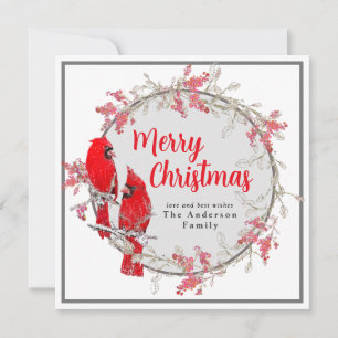 Merry Christmas red cardinal bird winter  Holiday Card