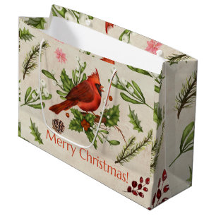 Merry Christmas Red Cardinal  Large Gift Bag