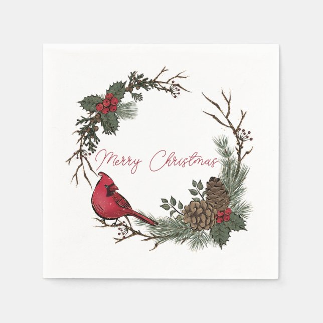 Merry Christmas Red Cardinal On A Branch  Napkin (Front)