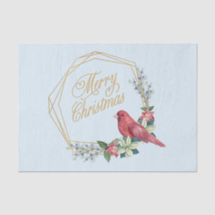 Merry Christmas Red Cardinal, Poinsettia, Berries  Tissue Paper