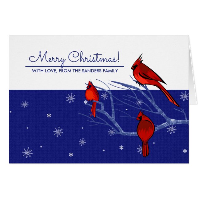Merry Christmas. Red Cardinals Custom Holiday Card (Front Horizontal)