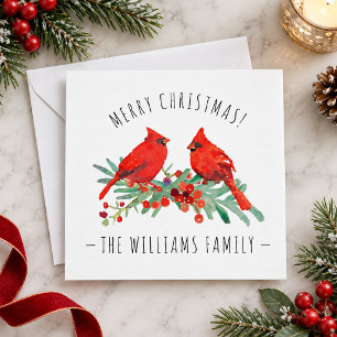 Merry Christmas Red Cardinals Holly Budget Card