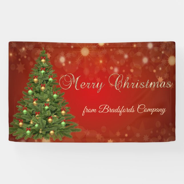 Merry Christmas,Red ,Christmas Tree Banner (Horizontal)