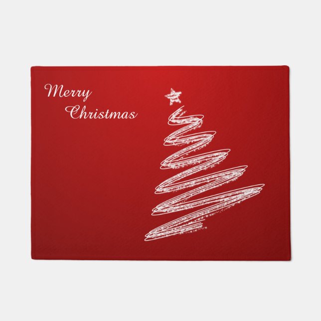 Merry Christmas Red Christmas Tree Doormat (Front)