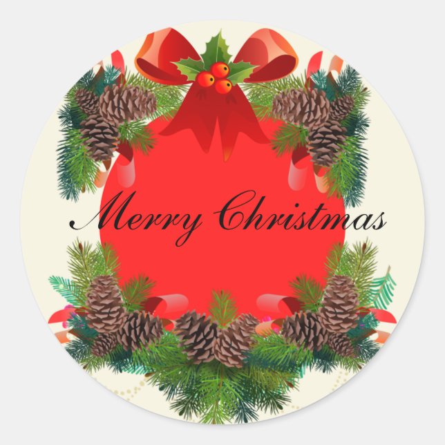 Merry Christmas red Classic Round Sticker (Front)