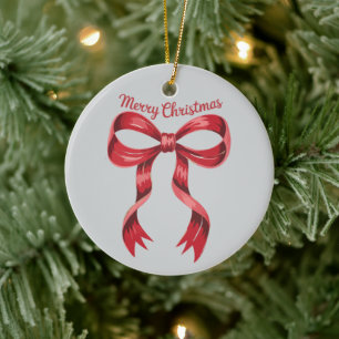 Merry Christmas Red Coquette Bow Girly Ceramic Tree Decoration