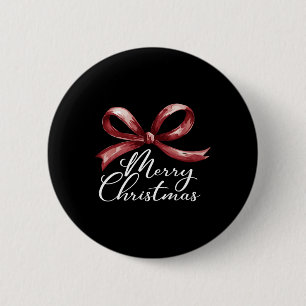 Merry Christmas Red Coquette Bow Merry And Bright 6 Cm Round Badge
