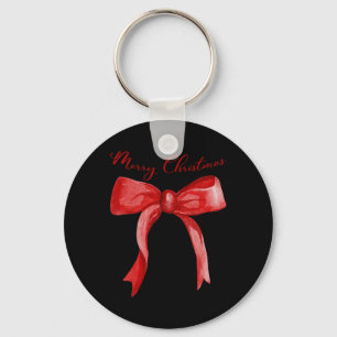 Merry Christmas Red Coquette Bow Merry And Bright Key Ring