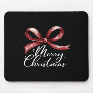 Merry Christmas Red Coquette Bow Merry And Bright  Mouse Mat