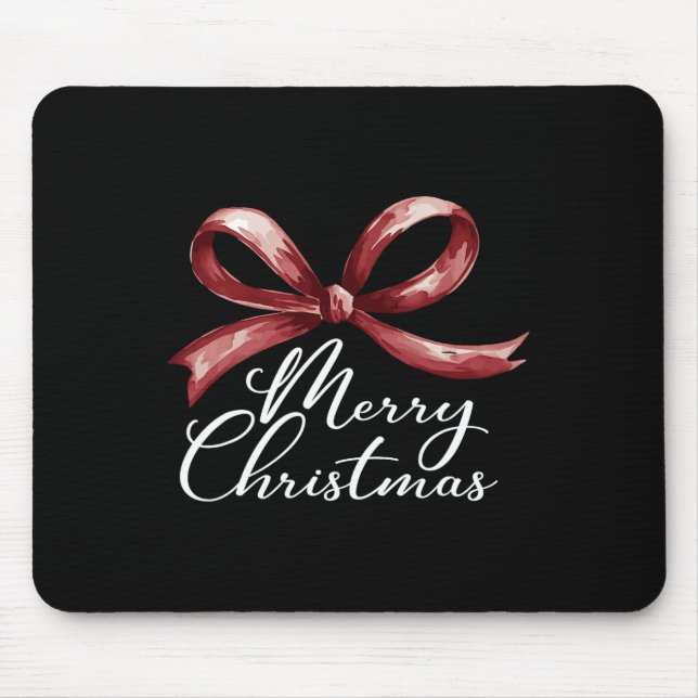 Merry Christmas Red Coquette Bow Merry And Bright  Mouse Mat (Front)