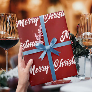 Merry Christmas Red Crimson Elegant Wrapping Paper