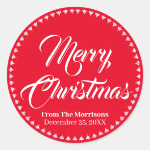 Merry Christmas red custom name gift favour Classic Round Sticker