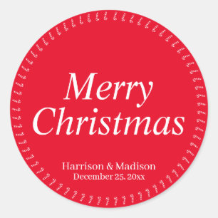 Merry Christmas red custom name gift favour  Classic Round Sticker