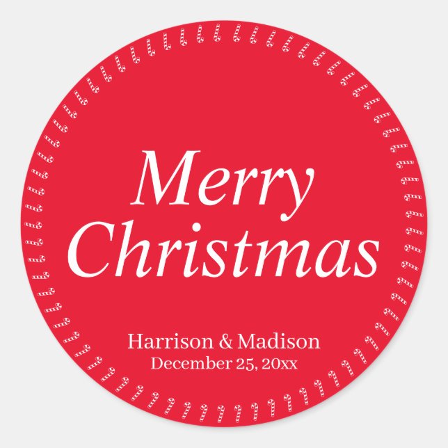Merry Christmas red custom name gift favour  Classic Round Sticker (Front)