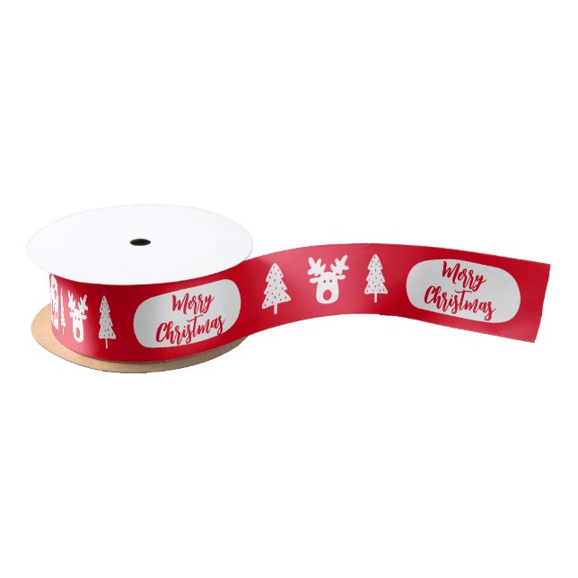 Merry Christmas Red Decorated Satin Ribbon (Spool)