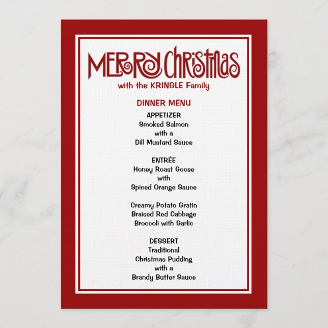 Merry Christmas red Dinner Menu (Front)