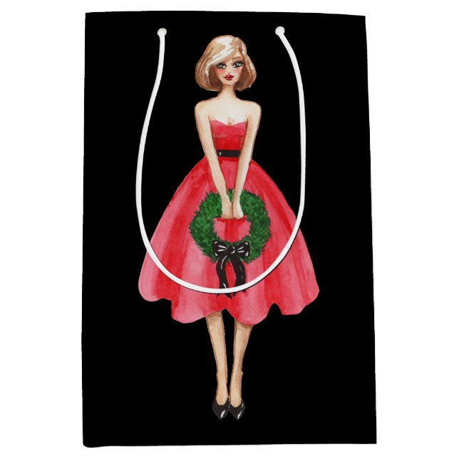 Merry Christmas Red Dressed Lady Gift Bag (Front)