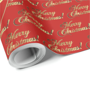 Merry Christmas Red Elegant Faux Gold Foil Script Wrapping Paper