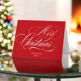 Merry Christmas Red Elegant Script Holiday Card