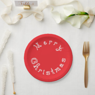 Merry Christmas Red Fabric Font White Paper Plate