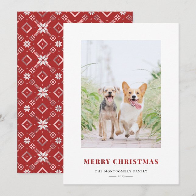 Merry Christmas Red Fair Isle Photo Holiday Card (Front/Back)