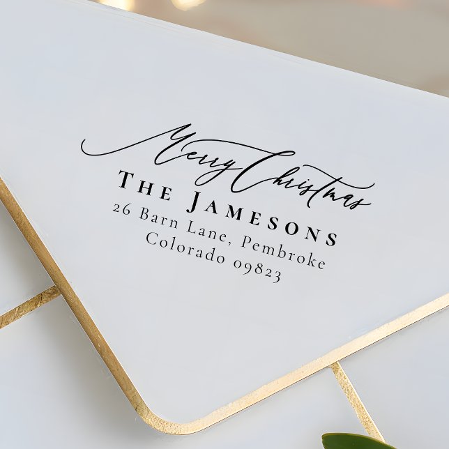 MERRY CHRISTMAS Red Family Name Return Address Rubber Stamp (Creator Uploaded)