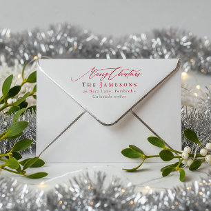 MERRY CHRISTMAS Red Family Name Return Address Self-inking Stamp