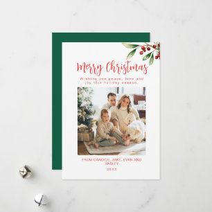 Merry Christmas Red Family Photo Holiday Card