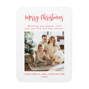 Merry Christmas Red Family Photo Holiday Card Magnet