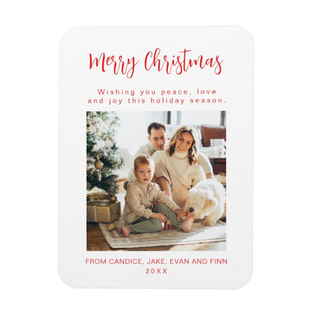 Merry Christmas Red Family Photo Holiday Card Magnet (Vertical)