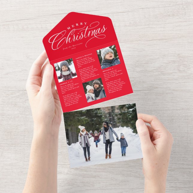 Merry Christmas red family update trifold holiday All In One Invitation (Tearaway)