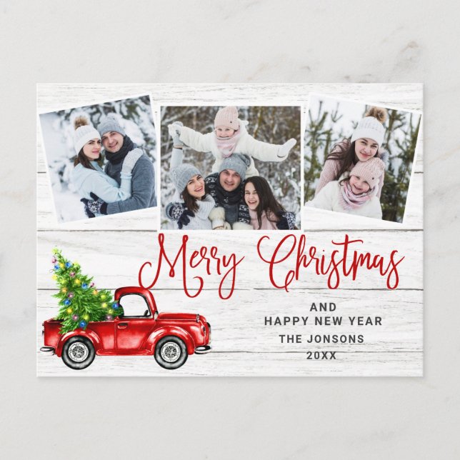 Merry Christmas Red Farm Truck 3 Photo  Postcard (Front)