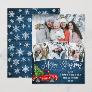 Merry Christmas Red Farm Truck 4 Photo Card