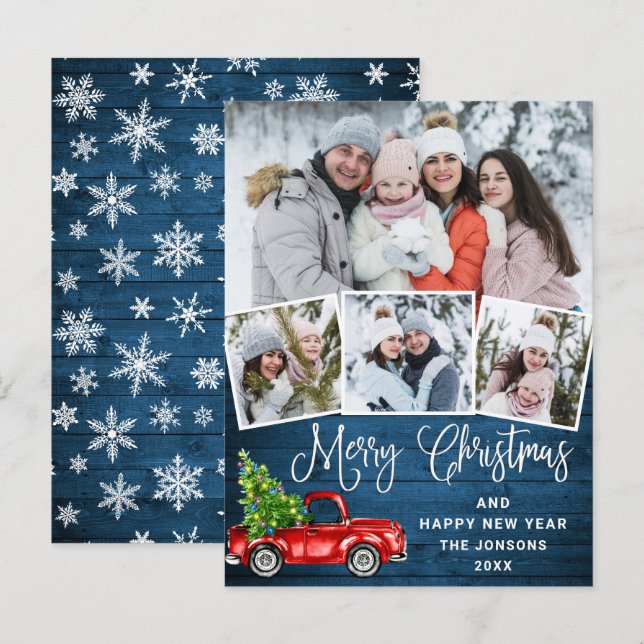Merry Christmas Red Farm Truck 4 Photo Card (Front/Back)