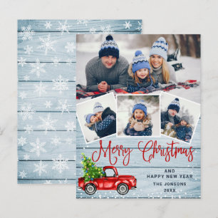 Merry Christmas Red Farm Truck 4 Photo Card