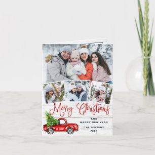Merry Christmas Red Farm Truck 4 Photo Holiday Card