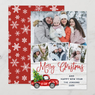 Merry Christmas Red Farm Truck 4 Photo Holiday Card