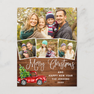 Merry Christmas Red Farm Truck 4 Photo Postcard