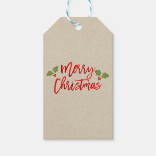 Merry Christmas Red Faux Foil Modern Script Kraft Gift Tags