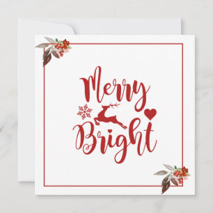 Merry Christmas Red Floral Holiday Flat Card