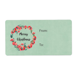Merry Christmas Red Floral Watercolor Wreath
