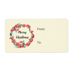 Merry Christmas Red Floral Watercolor Wreath