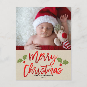 Merry Christmas Red Foil Script Holiday Photo