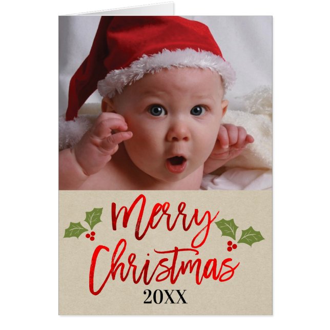 Merry Christmas Red Foil Script Holiday Photo (Front)