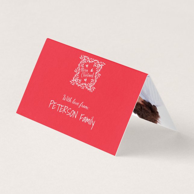 Merry Christmas Red Foliage Your Photo Text Inside (Back)