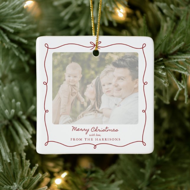 Merry Christmas Red Frame Family Photo Ornament (Tree)