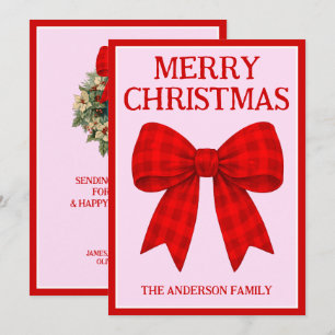 Merry Christmas Red Gingham Bow Holiday Card