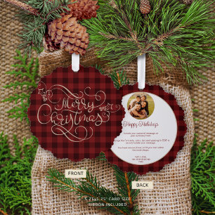 Merry Christmas Red Gingham Photo Year Highlights Tree Decoration Card